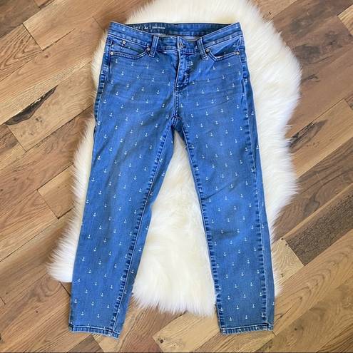 Talbots  Flawless Slim Ankle Fit Blue Anchor Print Jean Size 4 Petite