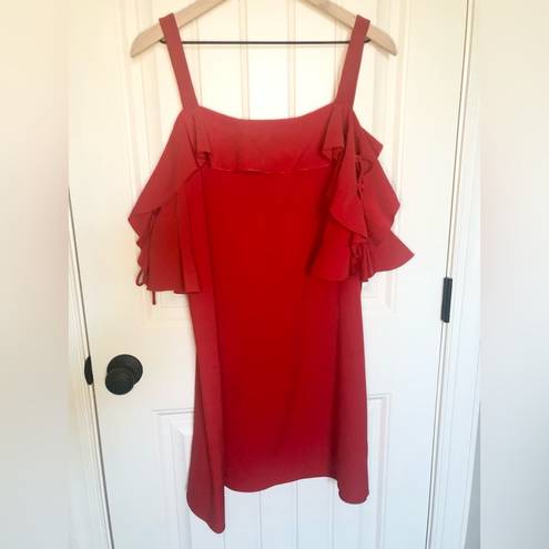 Laundry by Shelli Segal Red Cold Shoulder Dress with Ruffle Tie Sleeve - size 10