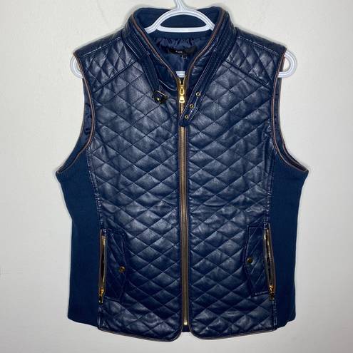 FATE. navy faux leather quilted zippered vest with pockets size L