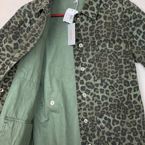 Good American  womens 1 small utility jacket sage leopard green new schaket butto