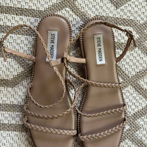 Steve Madden Nude Tan Braided Strappy Square Toe Sandals Size 7.5