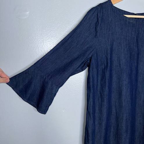 Talbots  Faux Denim Chambray Style Mini Dress Quarter Length Ruffle Sleeve 12p