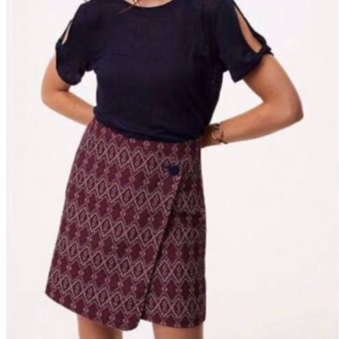 The Loft  Burgundy Diamond Tweed Button Wrap Skirt