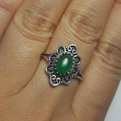 Onyx Green  sterling silver gemstone ring no stamp Ring size - 6.75