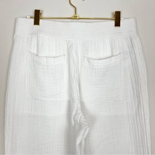 Lou & grey New LOFT  White Cotton Gauzy Wide Leg Pants Size Small