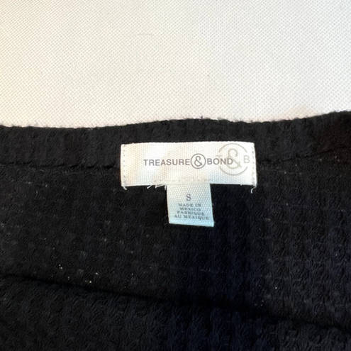 Treasure & Bond  Womens‎ Shirt Black Size Small Waffle Knit Boat Neck