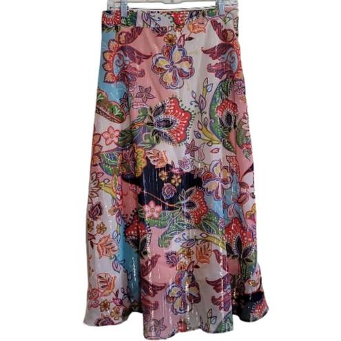 Her Destiny Women's Green Multicolored Floral Print Bohemian Maxi Skirt Sz Med