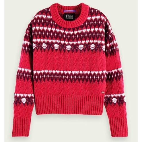 Scotch & Soda  Fair Isle Nordic Knitted Cable Pullover M Red Sweater Wool Alpaca