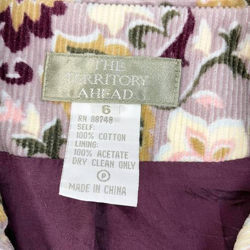 The Territory Ahead  Womens 6 Corduroy Vest Button Front Purple Lavender Floral