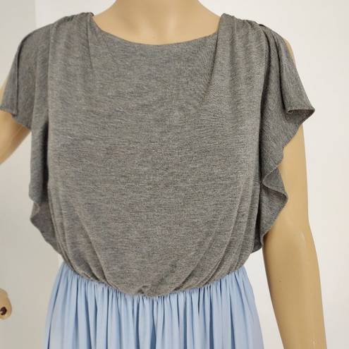 The Loft "" GRAY & LIGHT BLUE SATIN SKIRT SURPLICE BACK BLOUSON DRESS SIZE: M NWT $80