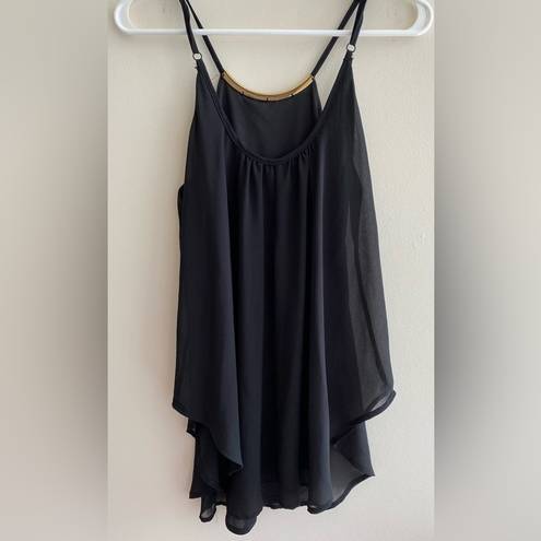 Lily White Flowy Black Camisole/Tank Top with Gold Metal Neckpiece, Size XS