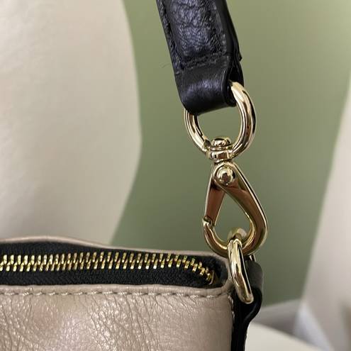 Kate Spade  Shoulder Bag with Handles Leather Taupe w Black Strap Gold Hardware