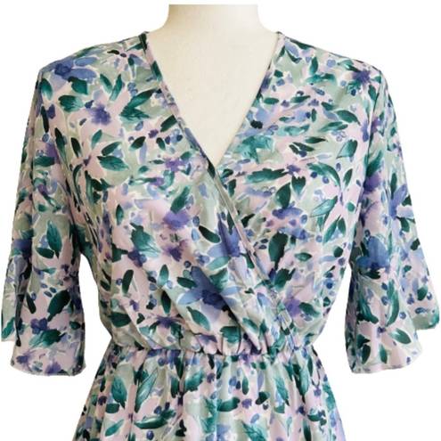 a.n.a -Kaci Dress Lavender Green Floral Flutter Short Sleeve Tiered Boho Small