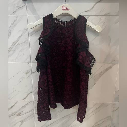 Alexis  Millie Lace Cold-Shoulder Top in Burgundy