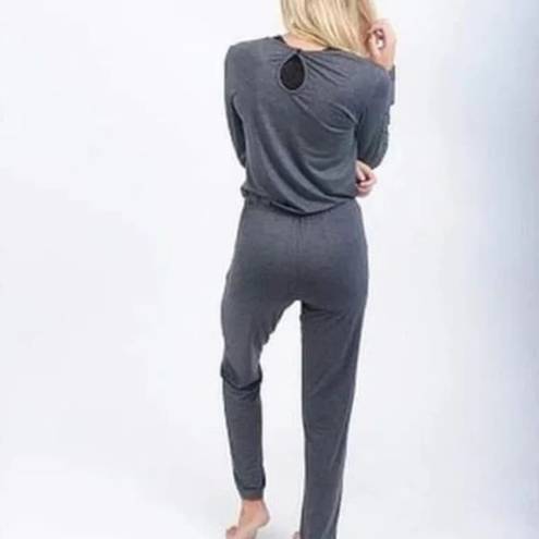 Zyia  Active Long Sleeve Jumpsuit Gray Womens Large Athleisure Loungewear Stretch