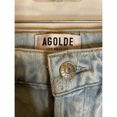 AGOLDE Light Wash Quinn High Rise Denim Mini Skirt Button Fly 100% Cotton Sz 25