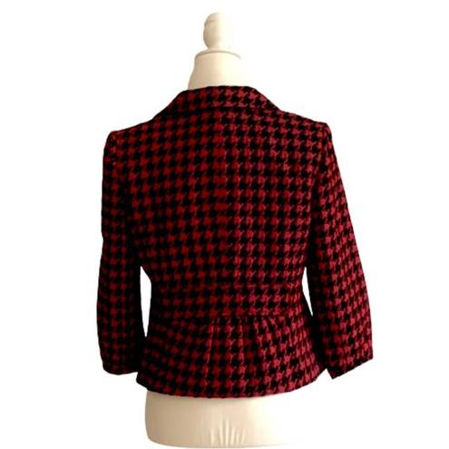 Houndstooth Semantiks Jacket Red Black  3/4 Sleeve Career Blazer Size 8 Petite