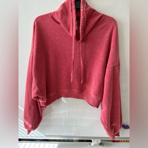 Free People Red Cowl Neck Fleece Crop Sweater Size xs Women