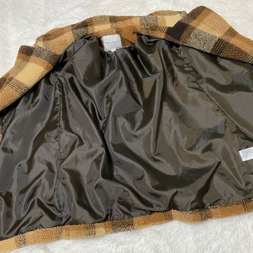 American Eagle  Outfitters Plaid Teddy Full Coat Oversize Brown Tan Lined Size L