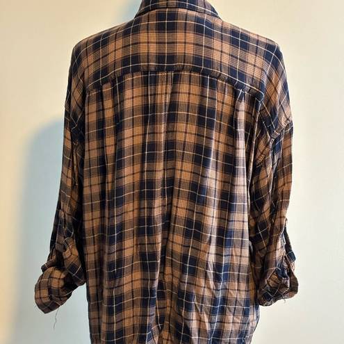 Max Studio Brown & Blue Long Sleeve Flannel Button Down Shirt Size L