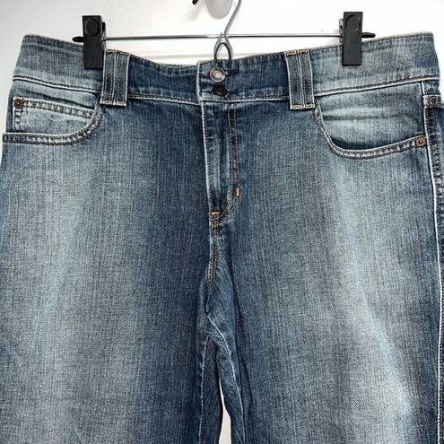 Gap Vtg Y2K  Womens Low Rise Cropped Denim Blue Jeans Size 14 Frayed Hems Stretch