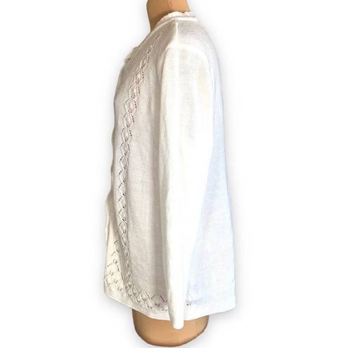 Only Vintage  Necessities Cardigan Sweater Off White Round Neck Crocheted Knit