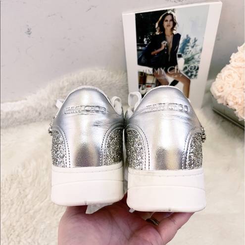 Jimmy Choo  Platinum Glitter & Crystal Osaka Sneakers