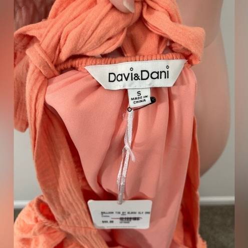 Davi & Dani NWT  Balloon Tie Elbow Sleeve Gauze Dress Lined Size SMALL Coral