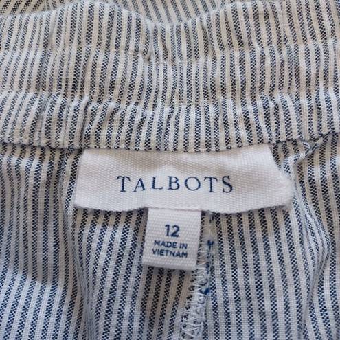 Talbots  Size 12 Linen Blend Pull On Drawstring Pants Blue White Stripe Flowy