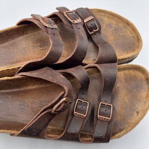 Birkenstock  Womens Size 38 US 7  Florida Leather Sandals Strappy Slip On Brown