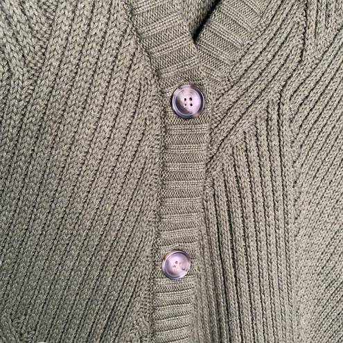 CAbi  100% Cotton Olive Button Up Cable Knit Cardigan V-Neck Long Sleeve Solid XS