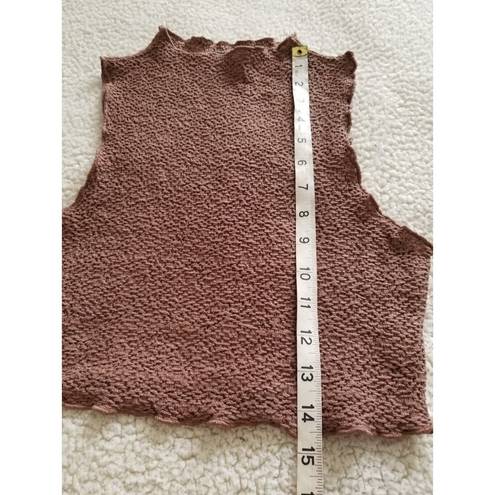 Naked Wardrobe  Sleeveless Textured High-Neck Cropped Top Brown Women's Size M