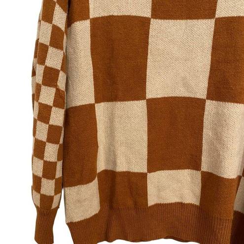 Andthewhy  Brown Checkered Oversized Sweater Sz S NWT