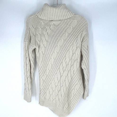 Listicle  Cozy Cable Knit Turtleneck Sweater Pointed Hem Cream S/M