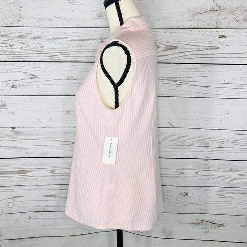 Charter Club  SZ 8 Top Striped Sleeveless Button Front Pink White Stretch Collar