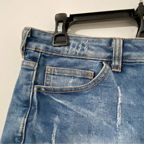 Mango Denim & Tees Blue Denim Cut Off Cuffed Shorts with Frayed Hem Size 6