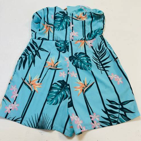 GUESS Turquoise Print Floral Strapless Romper Size M