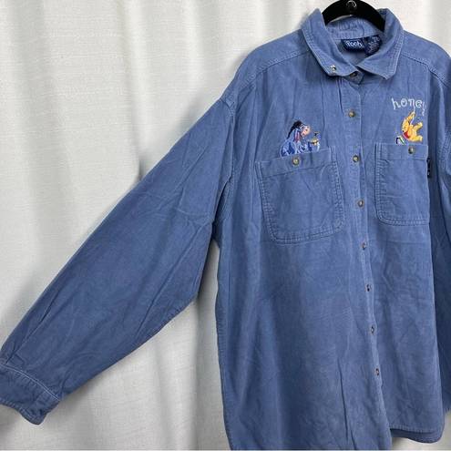 Disney  Vintage Blue Corduroy Embroidered Winnie The Pooh Button Up Shirt Sz.XL