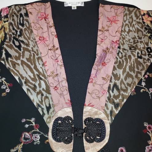 Alexis VINTAGE! SPENCER  PETITE FLORAL CHEETAH OPEN FRONT SILK SHIRT BLOUSE TOP