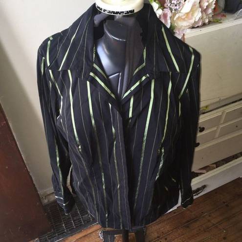 Lane Bryant  black & green stripe button down top, 14/16