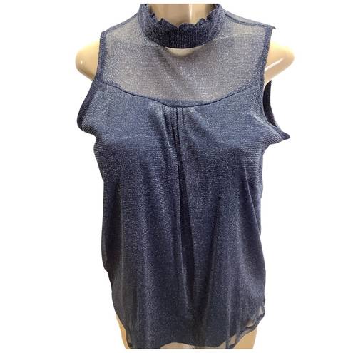 Luna  Rae Blue Shimmery Sleeveless Blouse Size Large New