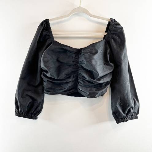 J.Crew  Ruched Puff Sleeve Sweetheart Neck Crop Top Black 10