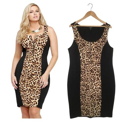 Torrid  Dress Womens 2 Leopard Color Block Round Neck Sleeveless Mob Wife Black