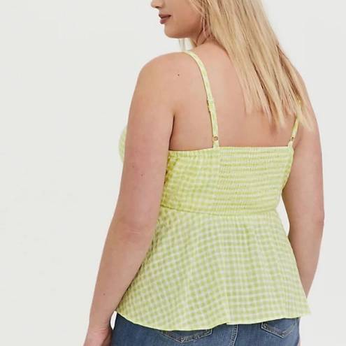 Torrid  size 2 Tie front gingham peplum top white green tank