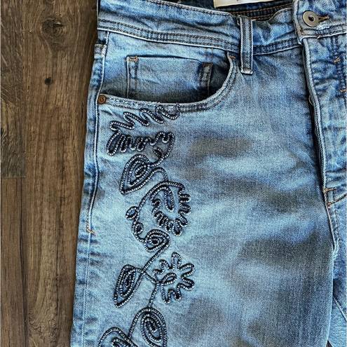 Pilcro and the Letterpress Anthropologie Pilcro Button Fly High Rise Emroidered Cropped Jeans Women’s 29