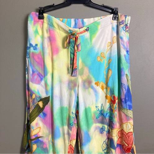 Jams World  pants small wide leg pajama pants flowers tie dye scrubs psychadelic