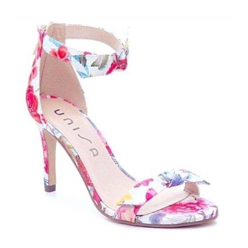 Unisa  Floral Satin Sandals In White Multi Size 9 NWT