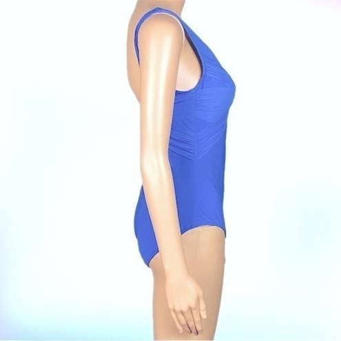 Gottex  blue one-piece swimsuit w/adjustable front tie and ruching. Size 10. EUC