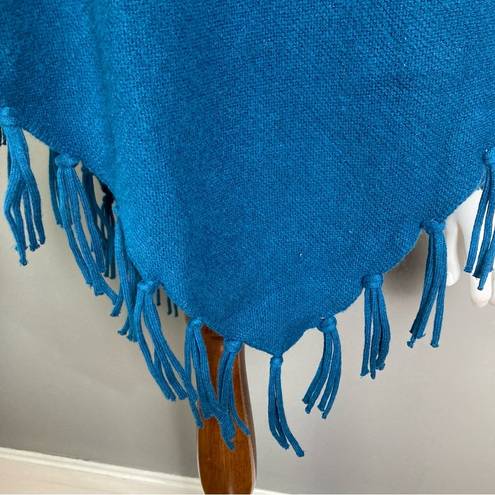 J.Jill  poncho fringe small-tall cotton blend spring fall cotton teal blue