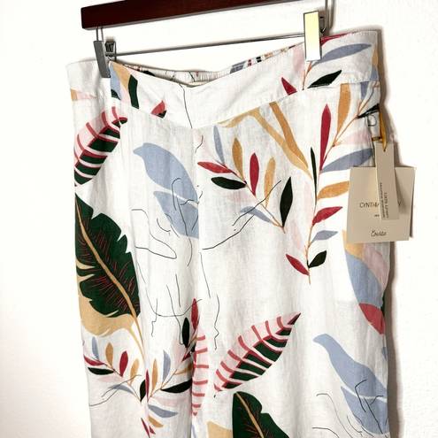 Cynthia Rowley  100% Linen Tropical Print Wide Leg Crop Pants plus Size 1X NWT